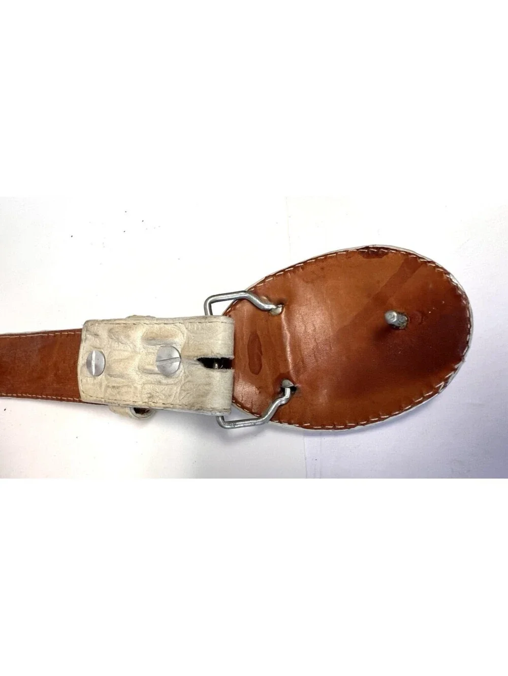 Tres Compadres Genuine Hornback Crocodile Off White Belt Size 26 Made In Mexico